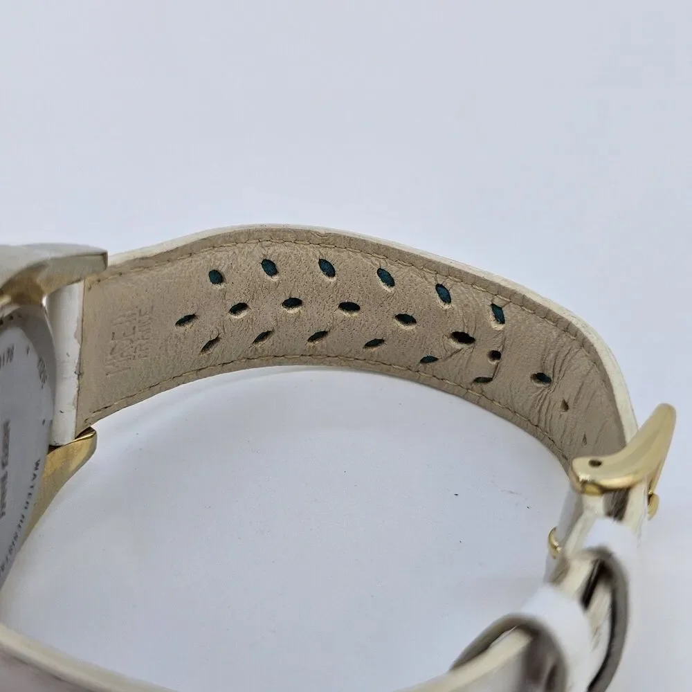 Anne Klein Women's Watch‎ 36MM White Dial White Leather Bands New Battery